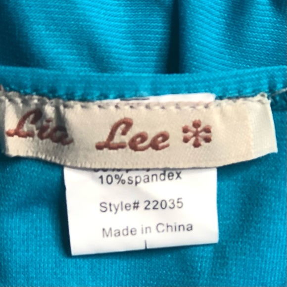 Lia Lee Off The Shoulder Turquoise Blue stretch Lace soft silky Top Size L - Picture 9 of 12